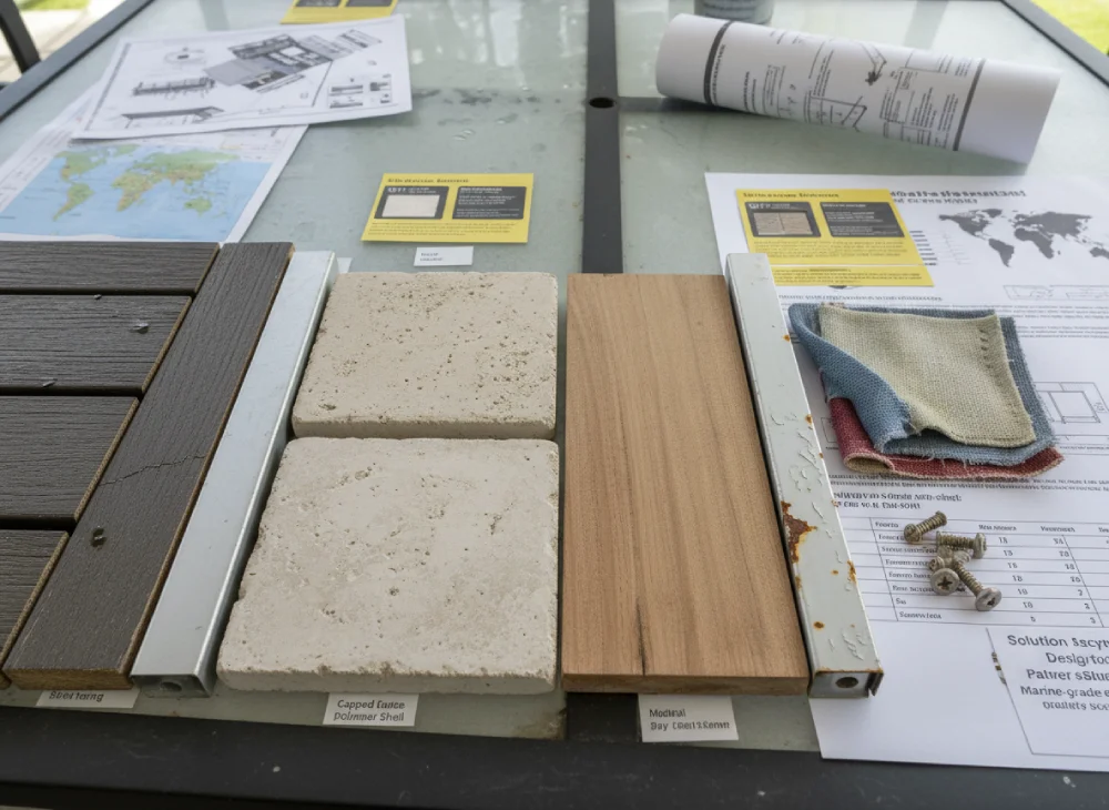 weather-resistant material samples arranged for comparison