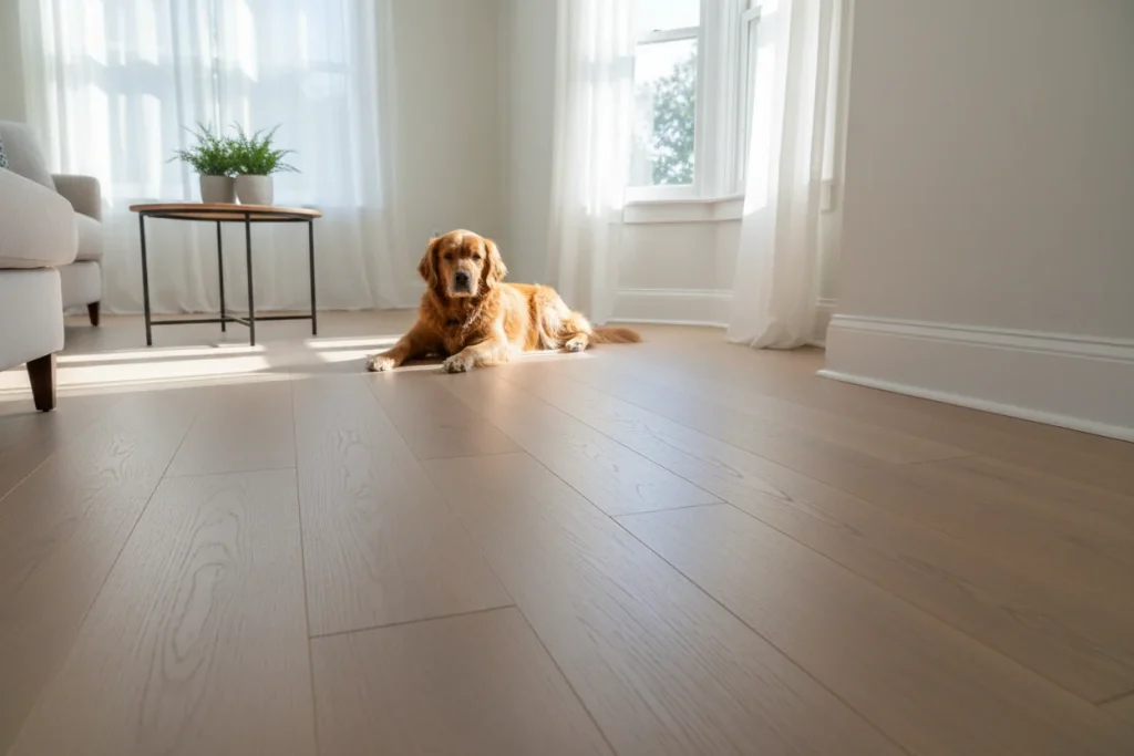 Newly installed solid hardwood flooring by a professional flooring contractor on the North Shore of Massachusetts